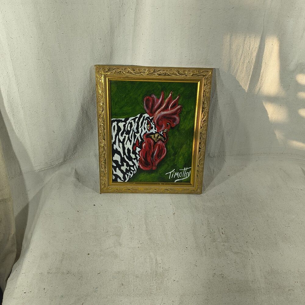 Original Acrylic Painting " Bantam Head Shot " 8" X 10" By Timothy Designs